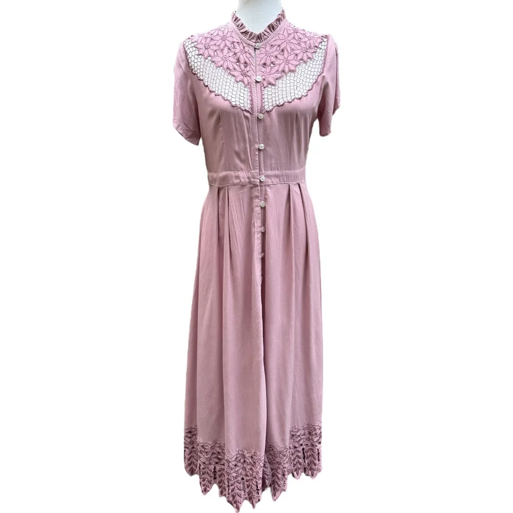 Cleobella Size Small Pink Mauve Lace Maxi Dress - Picture 2 of 16